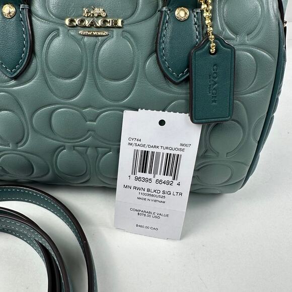 Coach CY744 Mini Rowan Crossbody Bag In Blocked Sig Leather IN Dark Turquoise - Picture 9 of 9